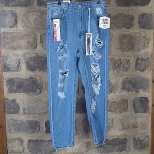 NEW Flying Angel High Rise GOGO Distressed Mom Jeans Woman's Size 13/14‎ Light